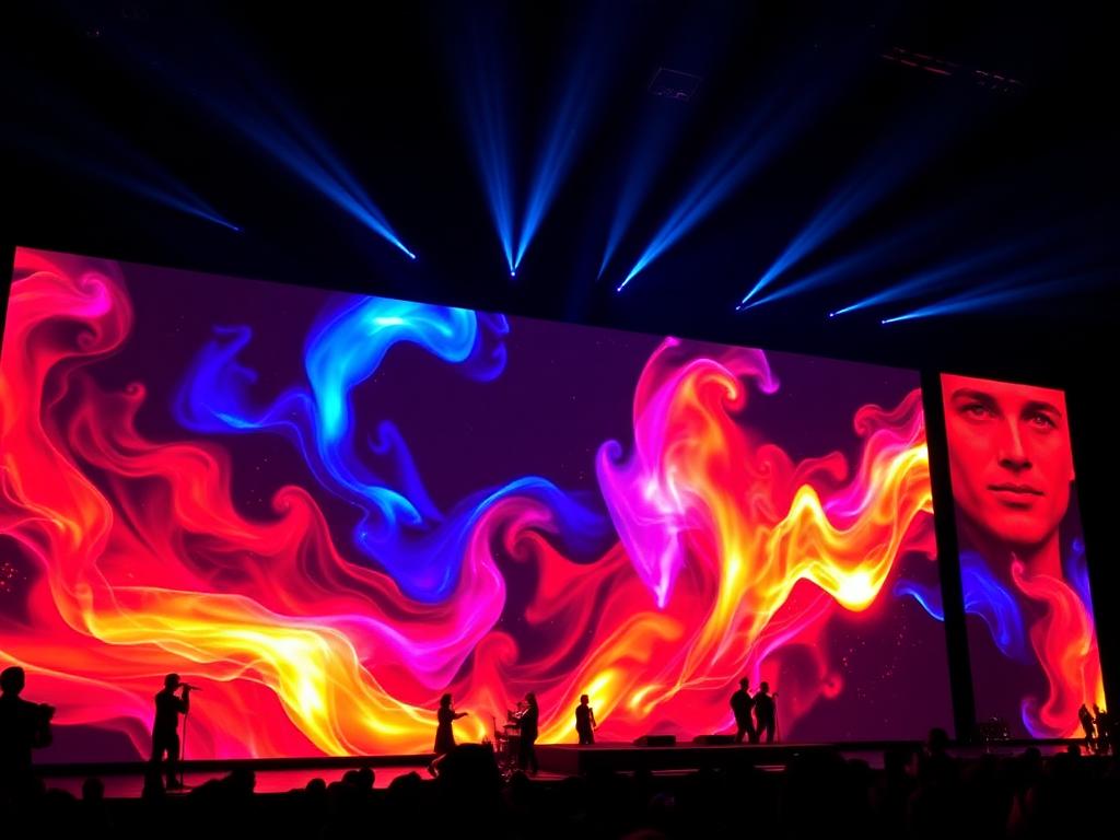 LED-videowand met kleurrijke beelden op een podium
